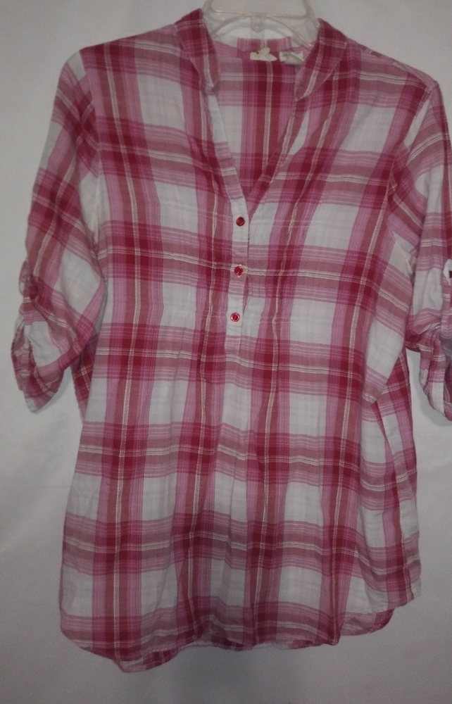 Mudd L Cranberry Plaid Boyfriend Top